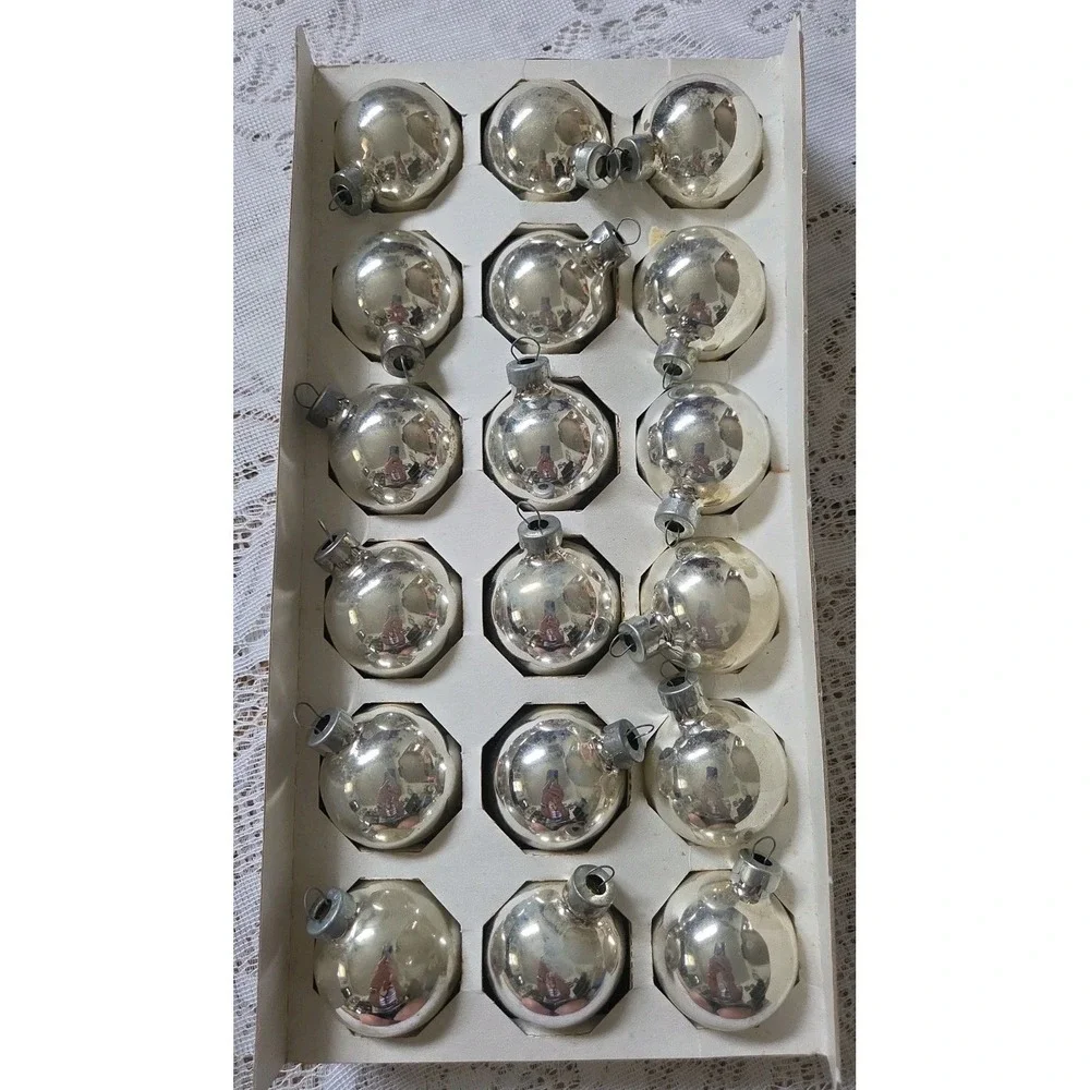 2 Pkgs Pyramid Glass Christmas Ornaments Blue & Silver 18 of Each Vintage Decor